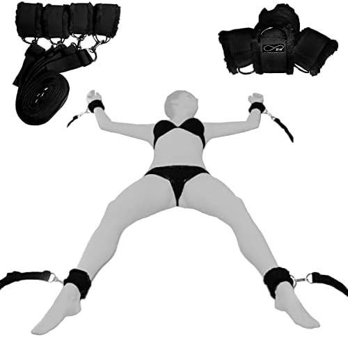 Bed Restraints for Sex with Adjustable Straps for Bondage and BDSM (Furry) - Black by HappyNHealthy