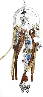 Bohemian Hippy Fetish pendant necklace jewelry with gemstones, leather, Peace sign, bird and Butterflies