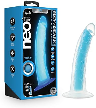 Blush Novelties Neo Elite Glow in The Dark 7.5 Inch Silicone Dual Density Cock with Suction Cup, Sex Toy for Women, Neon Blue