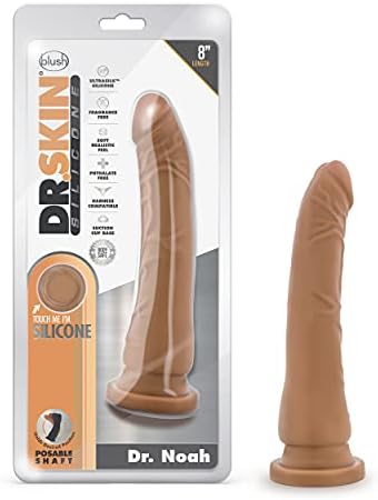Blush Novelties (Dr. Skin) Silicone - 8 Inch Realistic Platinum Cured Dong - Powerful Suction Cup for Hands Free Play and Harness Compatible - Posable Shaft Contours to Your Body - Dildo Sex Toy.
