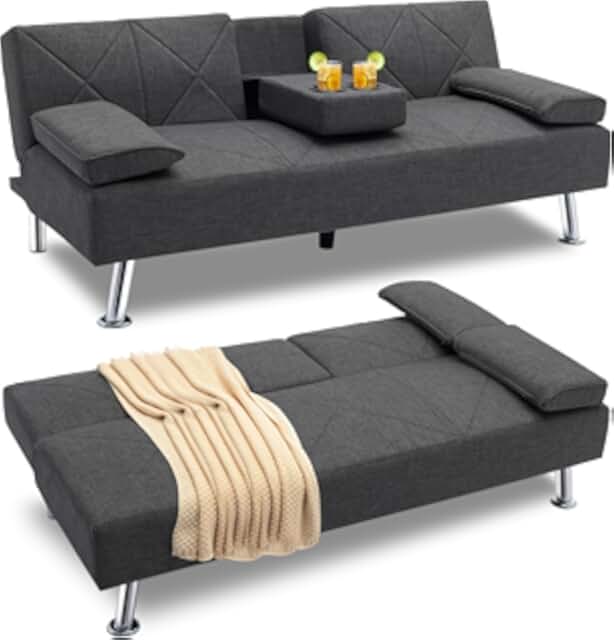 U Shaped Convertible Sleeper Sofa Bed, 108" Sectional Couch for Living Room - Dual USB-C Charging, Pull Out Bed, Reversible Chaise with Storage & Pockets, Removable & Washable Beige Covers