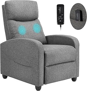 Sweetcrispy Recliner Chair for Adults, Massage Fabric Small Recliner Home Theater Seating with Lumbar Support, Adjustable Modern Reclining Chair with Padded Seat Backrest for Living Room (Grey)
