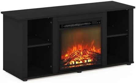 Furinno Jensen Entertainment Center Stand with Fireplace for TV up to 55 Inch, Americano, Corded Electric, Adjustable