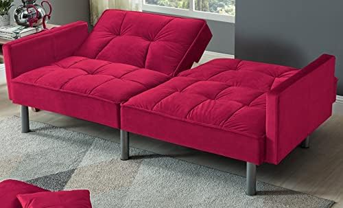 Velvet Loveseat Futon Convertible Sofa Bed for Living Room and Couch for Bedroom Sofabed Sleeper, 75.5'', Red