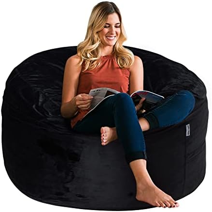 HABUTWAY Bean Bag Chair 3Ft Luxurious Velvet Ultra Soft Fur with High-Rebound Memory Foam Bean Bag Chairs for Adults Plush Lazy Sofa with Fluffy Removable Sponge 3'(Black New)