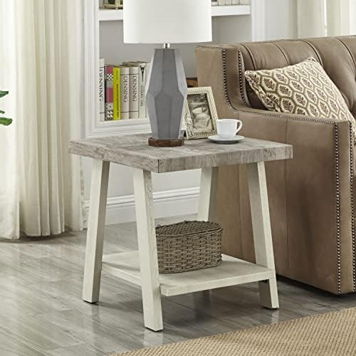 Roundhill Furniture Athens Contemporary Two-Tone Wood Shelf End Table, Weathered Gray and Beige
