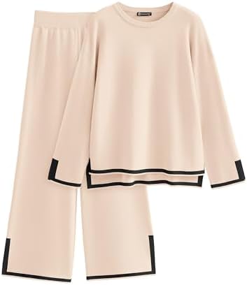 PRETTYGARDEN Women's 2 Piece Knit Sweater Set Casual Long Sleeve Pullover Wide Leg Pants Sweatsuit Tracksuit Outfit