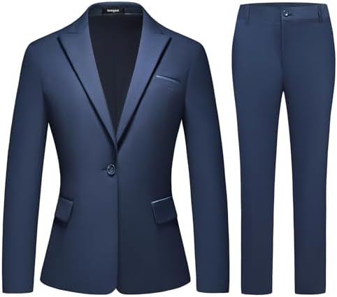 Lamgool Womens Suit 2 Piece Set Business One Button Peak Lapel Blazer Jacket with Pants for Office Ladies
