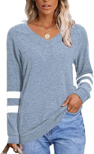 Womens Tops Fall Fashion Sweatshirt for Women Sweaters V Neck Long Sleeve Shirts Trendy Clothes
