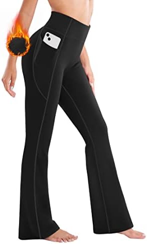 Ewedoos Fleece Lined Pants Women Thermal Yoga Pants with Pockets High Waist Warm Pants Winter Flare Leggings for Women
