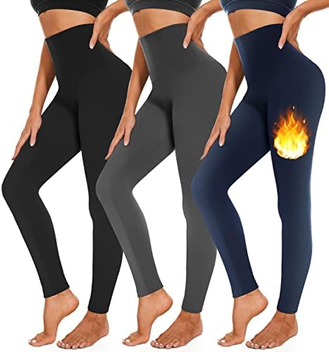 3 Pack Fleece Lined Leggings Women High Waisted Warm Winter Yoga Pants for Women Thermal Running Workout Leggings