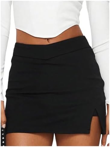 SOLY HUX Women's Bodycon Mini Skirts Y2k Split Zipper Side Stretchy Pencil Skirts with Shorts Underneath