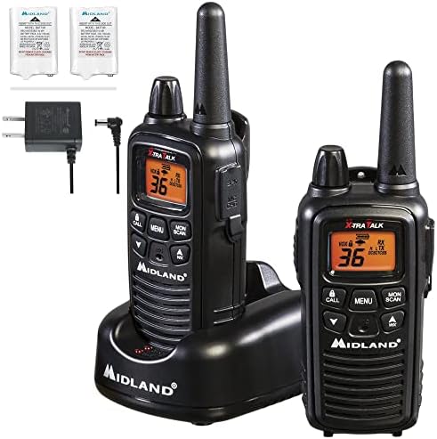Midland - LXT600VP3 - Handheld Portable FRS Business Overlanding Gear Two Way Radio - Long Range Rechargeable Walkie Talkies for Adults - 121 Privacy Codes, Weather Radio - Black (2 Pack)