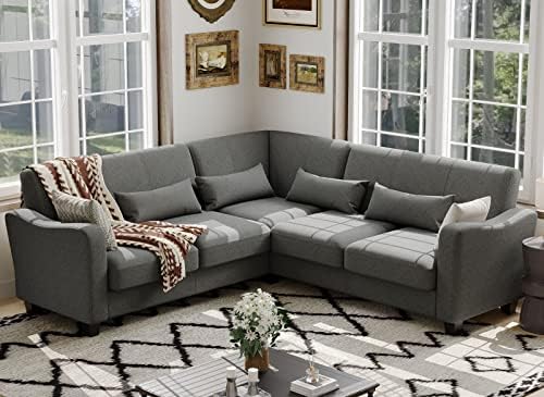 Belffin Fabric L Shaped Sofa Small Sectional Couch with Chaise Solid Corner Sofa Small L Couches 4 Seater Sofa Light Grey