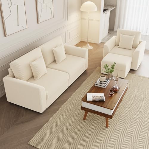 80.7" Corduroy Oversized Loveseat Sofa，Modern Comfy 2 Seater Couch with Extra Deep Seat Comfy for Living Room Apartment Bedroom, Cream