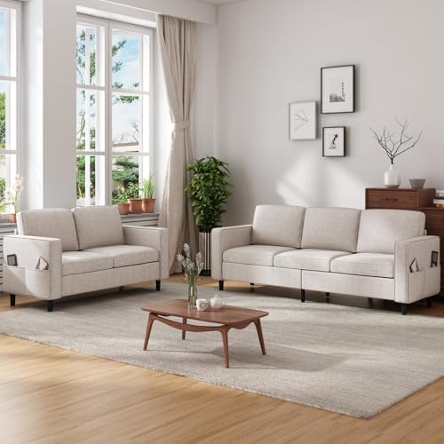 BALUS 78" W 3 Piece Living Room Couch Set, 3 Seater Sofa with Storage Ottoman and Loveseat Furniture Sets, Modern L Shaped Sectional Couches for Living Room