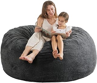 [Sherpa Cover] Bean Bag Chair: 3 ft Bean Bag Chairs for Adults/Kids with Filling,Ultra Soft Faux Fur Fabric,Memory Foam Bean Bag with Filler Included - 3 Foot,Dark Gray