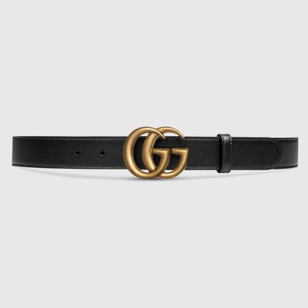 Gucci Black Leather 30MM Belt with Double G Buckle