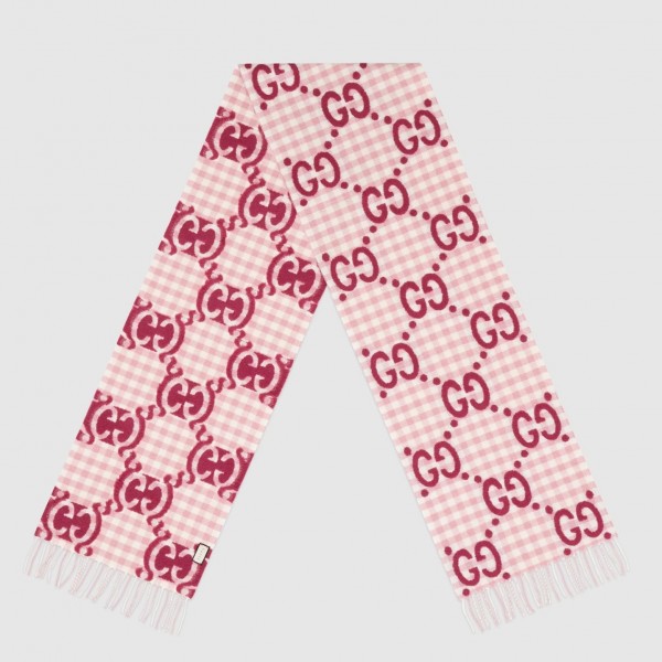 Gucci Pink and Ivory GG Wool Jacquard Scarf