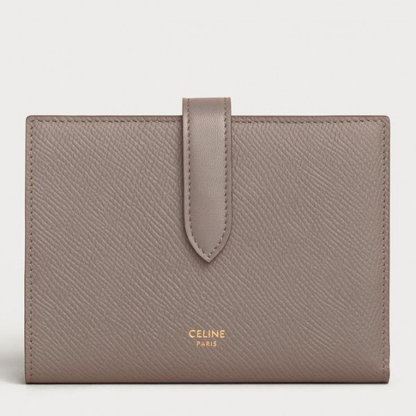 Celine Medium Strap Wallet in Grey Grained Calfskin