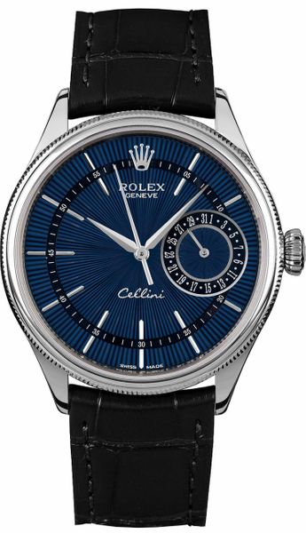 Rolex Cellini Date Blue Dial Black Leather Strap Men’s Watch 50519