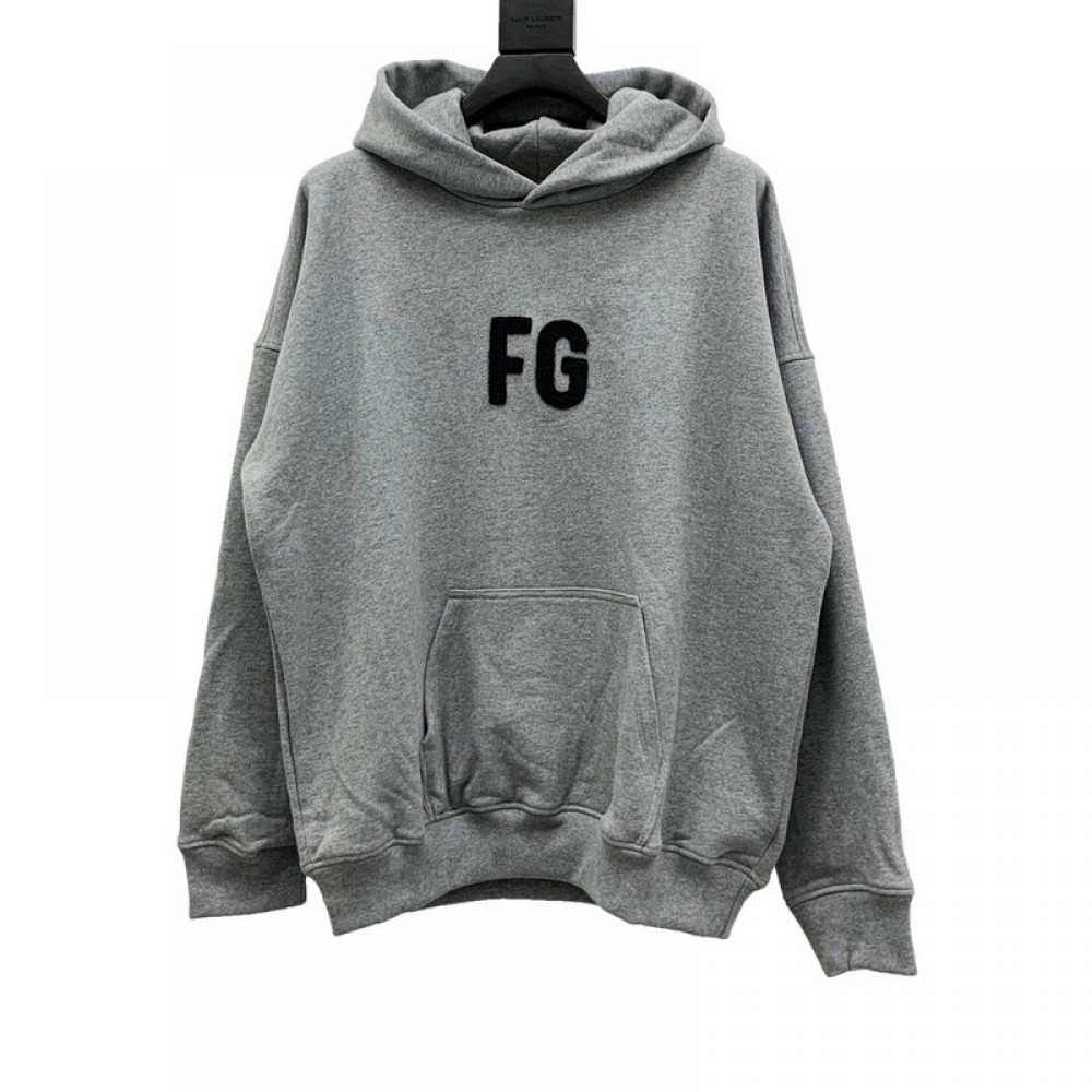 A+ Quality Fear of God Chenille logo Initial Hoodie Grey